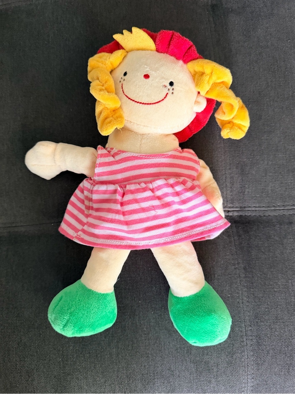 Melissa & Doug Pink-Striped Dress Doll with Yellow Hair and Green Shoes